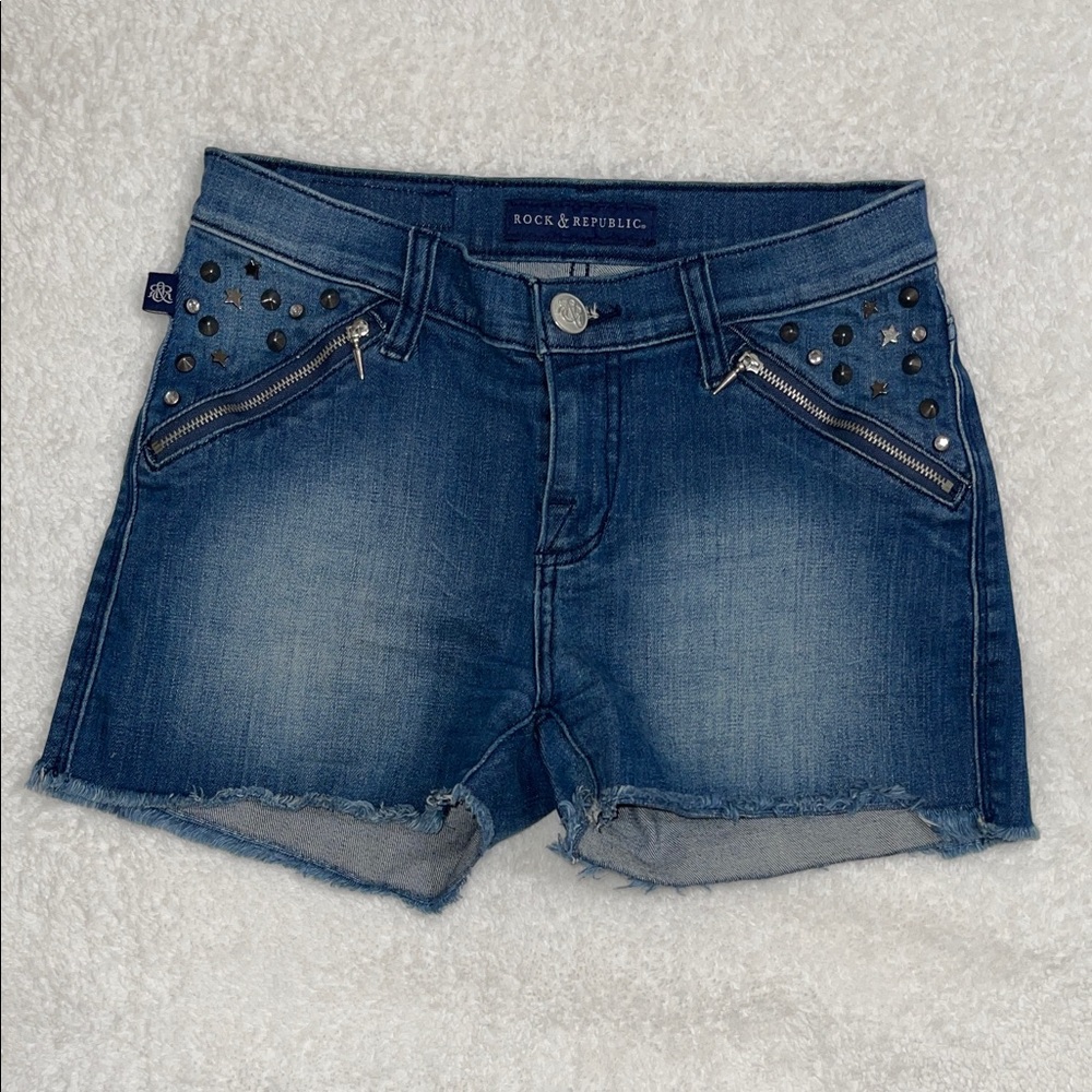 Rock & Republic Dark Blue Denim Shorts with Studs